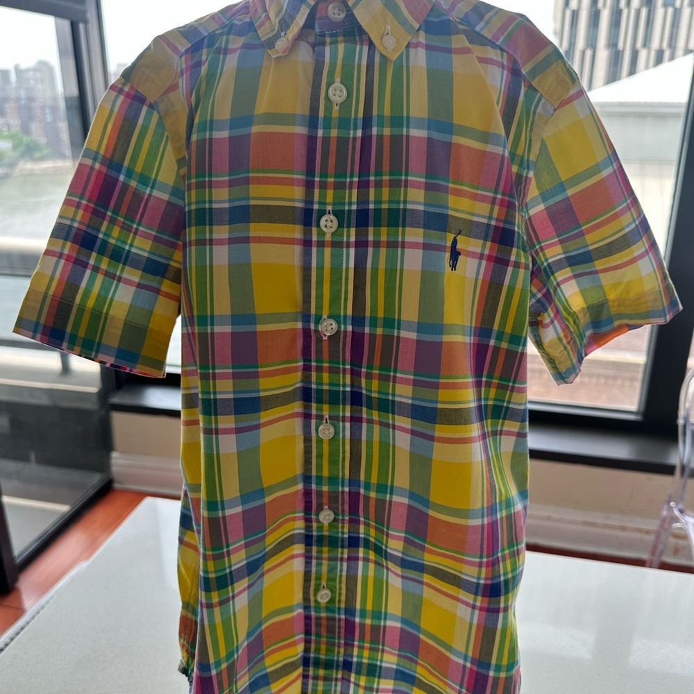 Ralph Lauren Yellow and Blue Button Down Shirt Vibrant Plaid Design